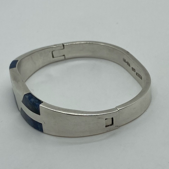 Vtg Taxco 925 Sterling Silver Lapis Pinch Bracelet TM-181 | 7” C | 1.9” D | 51g - Picture 8 of 13